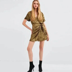 ZARA Gold Mini Dress Tie Waist